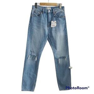 Zara High Rise Straight Full Length Distressed Jeans Size 4